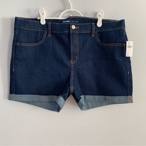 Mid Rise Jean Shorts Blue Denim Dark Wash Roll Hem Old Navy Womens Size 14
